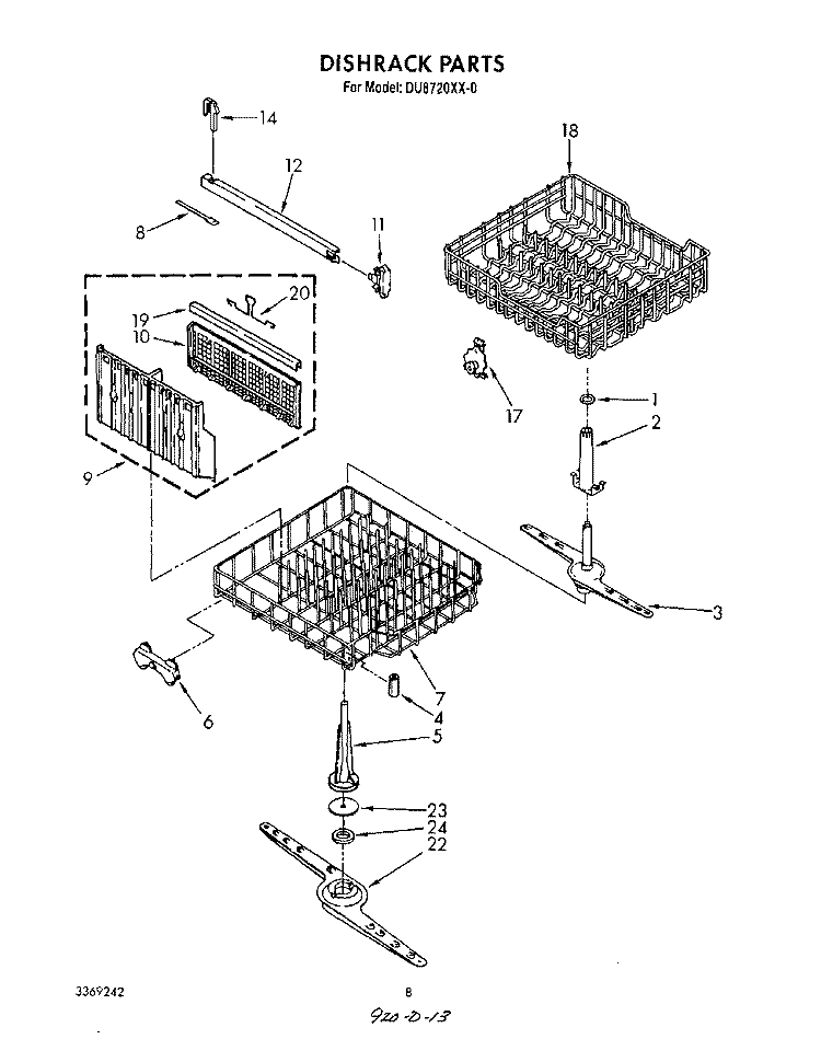 DISHRACK , LIT/OPTIONAL Diagram and Parts List for DU8720XX0  Whirlpool Dishwasher