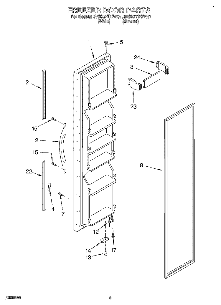 FREEZER DOOR Diagram and Parts List for 2VED27TKFW01  Whirlpool Refrigerator
