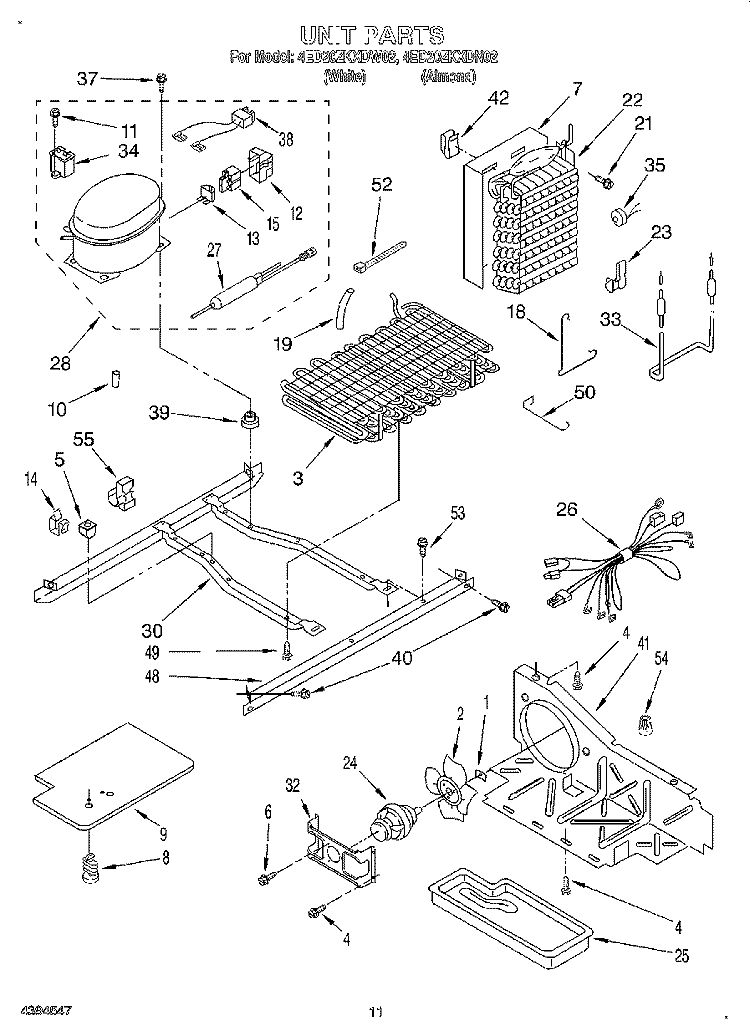 UNIT Diagram and Parts List for 4ED20ZKXDW02  Whirlpool Refrigerator