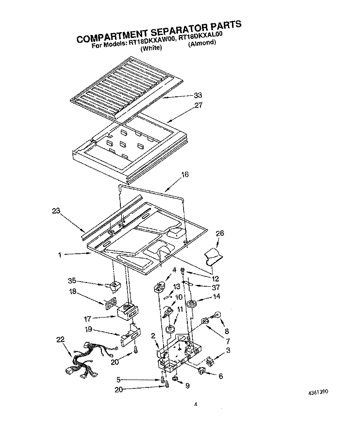 COMPARTMENT SEPARATOR Diagram and Parts List for RT18DKXAW00  Roper Refrigerator