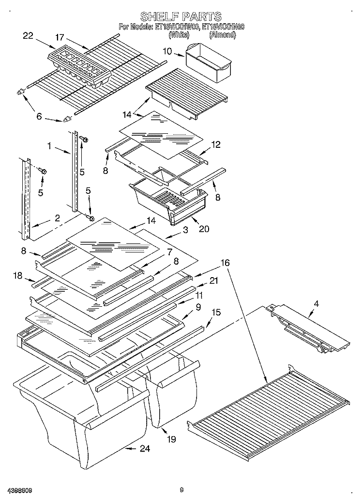 SHELF, OPTIONAL Diagram and Parts List for ET18VKXHW00  Whirlpool Refrigerator