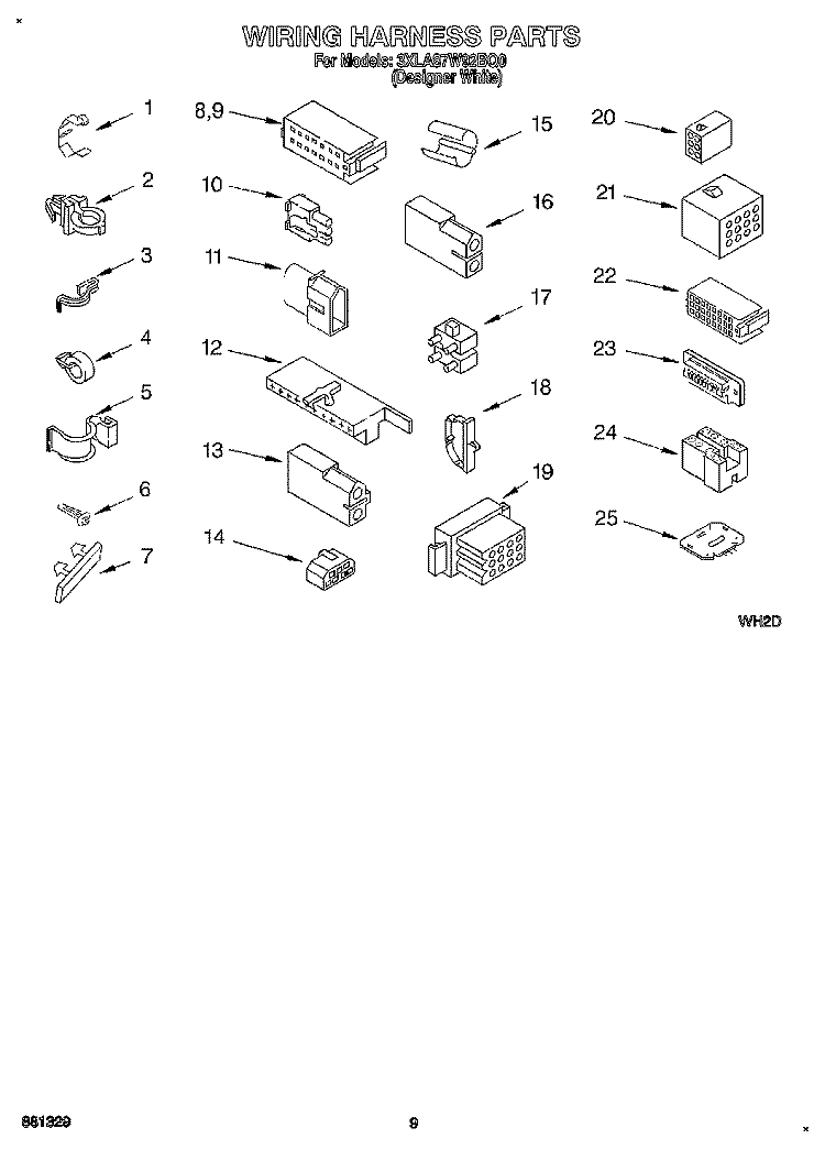 WIRING HARNESS Diagram and Parts List for 3XLA87W92BQ0  Whirlpool Washer