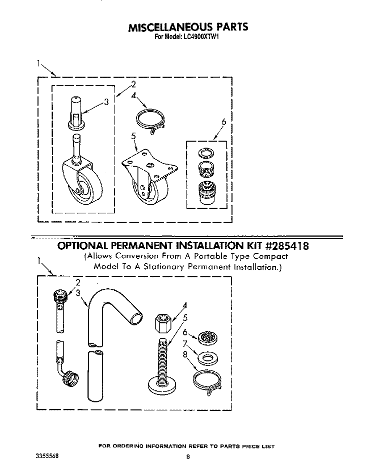 MISCELLANEOUS, OPTIONAL PERMANENT Diagram and Parts List for LC4900XTW1  Whirlpool Washer