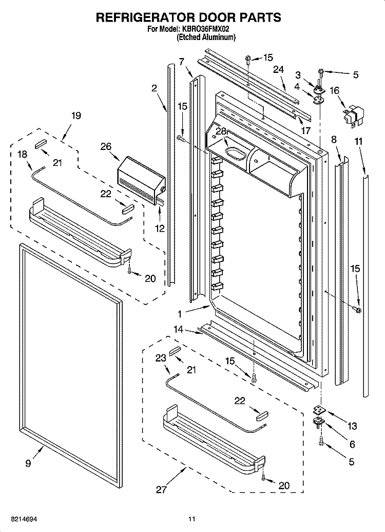 REFRIGERATOR DOOR PARTS Diagram and Parts List for KBRO36FMX02  KitchenAid Refrigerator