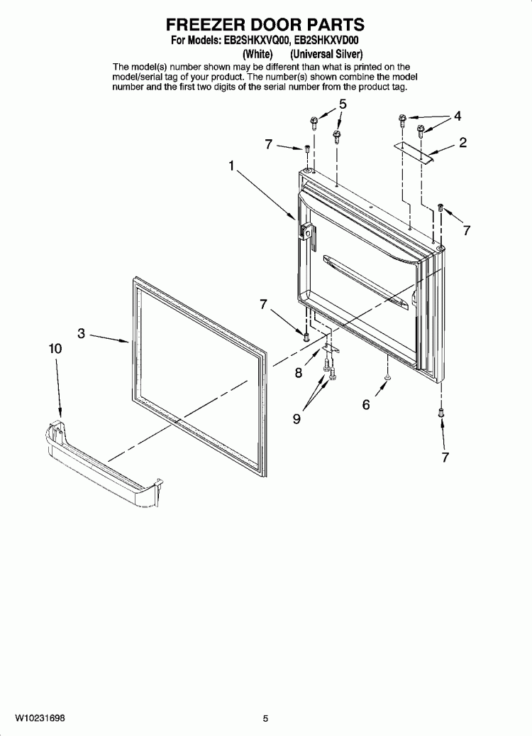 FREEZER DOOR PARTS Diagram and Parts List for EB2SHKXVD00  Whirlpool Refrigerator