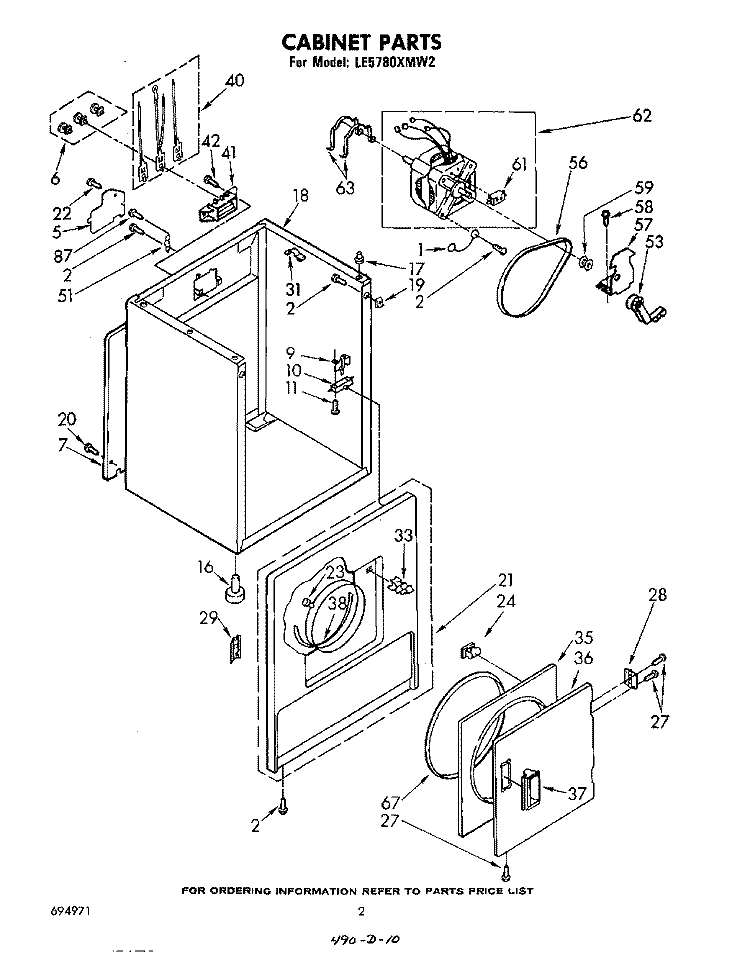 SECTION Diagram and Parts List for LE5780XMW2  Whirlpool Dryer