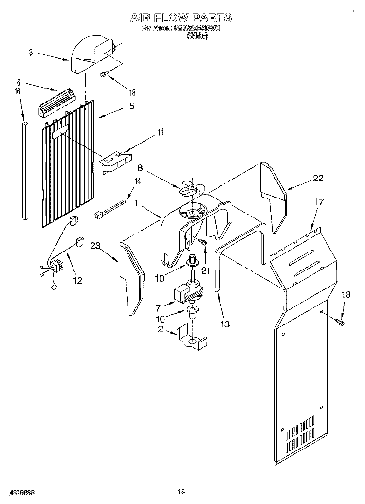 AIR FLOW Diagram and Parts List for 6ED22ZRXDW00  Whirlpool Refrigerator