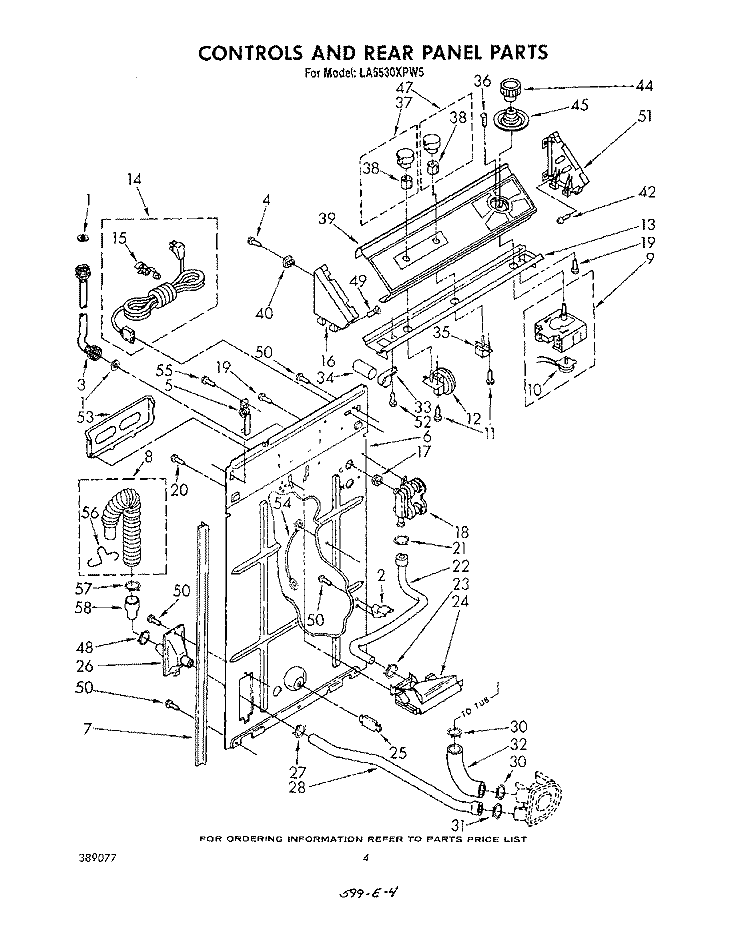 CONTROLS AND REAR PANEL Diagram and Parts List for LA5530XPW5  Whirlpool Washer