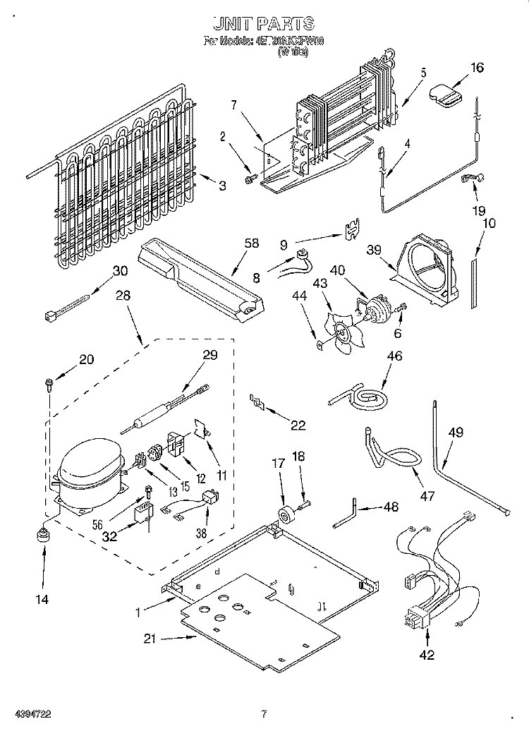 UNIT Diagram and Parts List for 4ET20NKXFW00  Whirlpool Refrigerator