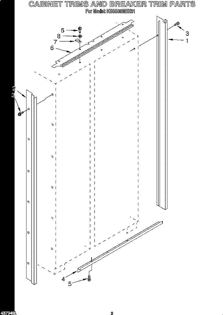 CABINET TRIMS AND BREAKER TRIM Diagram and Parts List for KSSS36MBX01  KitchenAid Refrigerator