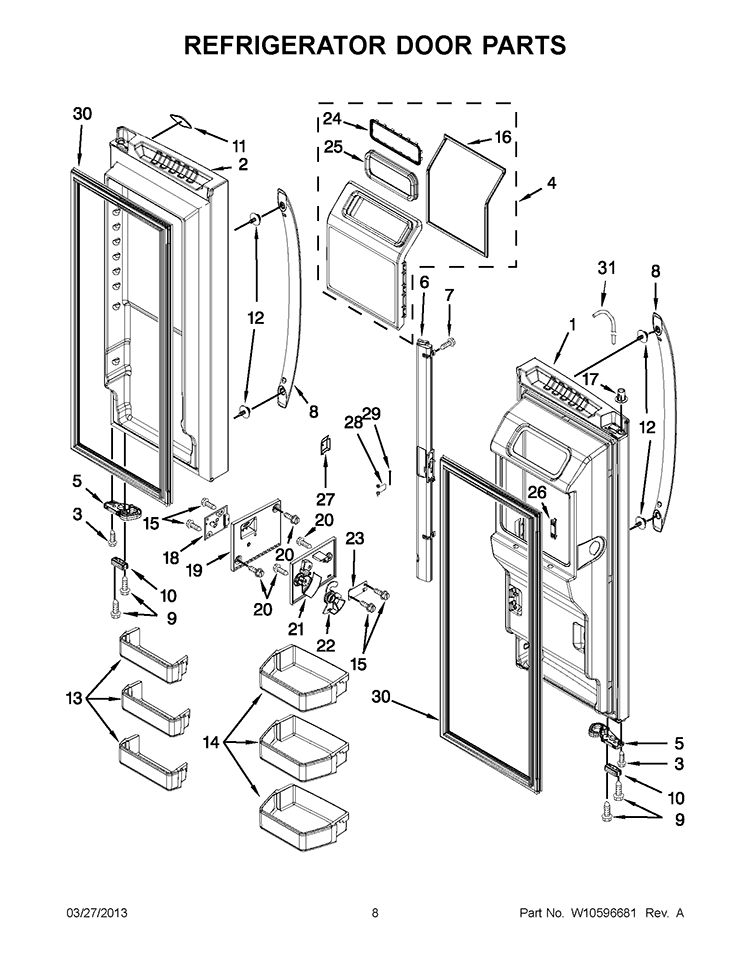 REFRIGERATOR DOOR PARTS Diagram and Parts List for 7WF736SDAM10  Whirlpool Refrigerator