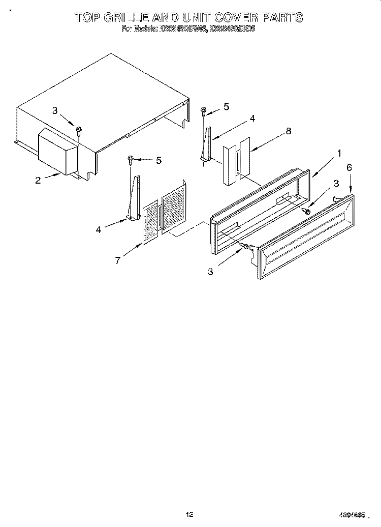 TOP GRILLE AND UNIT COVER Diagram and Parts List for KSSS48QDX05  KitchenAid Refrigerator