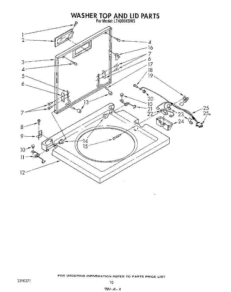 WASHER TOP AND LID Diagram and Parts List for LT4900XSW3  Whirlpool Washer Dryer Combo