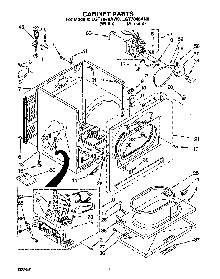 CABINET Diagram and Parts List for LGT7848AN0  Whirlpool Dryer