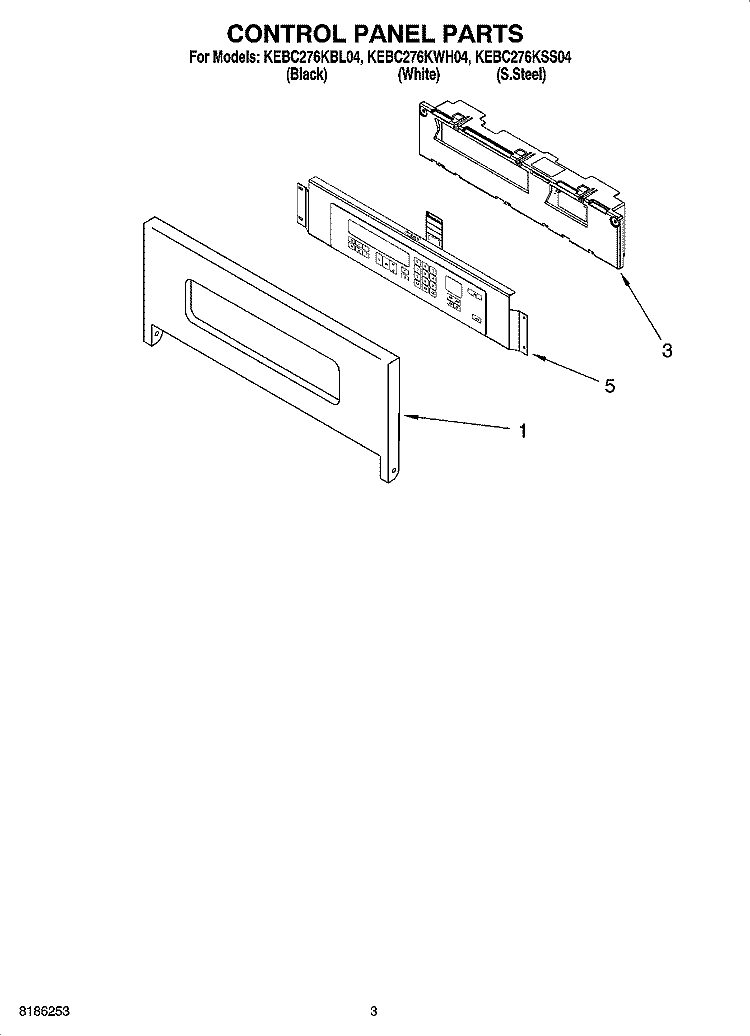 CONTROL PANEL PARTS Diagram and Parts List for KEBC276KWH04  KitchenAid Wall Oven