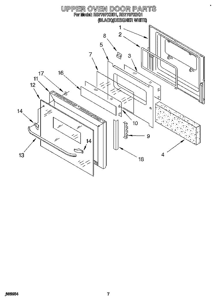 UPPER OVEN DOOR Diagram and Parts List for RB770PXBQ1  Whirlpool Wall Oven