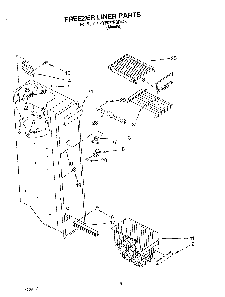 FREEZER LINER Diagram and Parts List for 4YED27PQFN03  Whirlpool Refrigerator