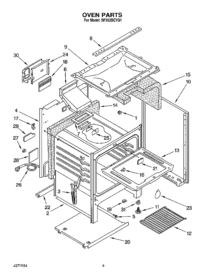 OVEN Diagram and Parts List for SF302BEYQ1  Whirlpool Range
