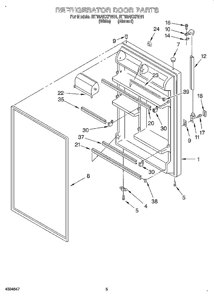 REFRIGERATOR DOOR Diagram and Parts List for RT18AKXFN01  Roper Refrigerator