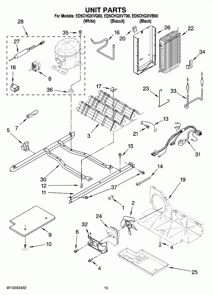 UNIT PARTS Diagram and Parts List for ED5CHQXVB00  Whirlpool Refrigerator