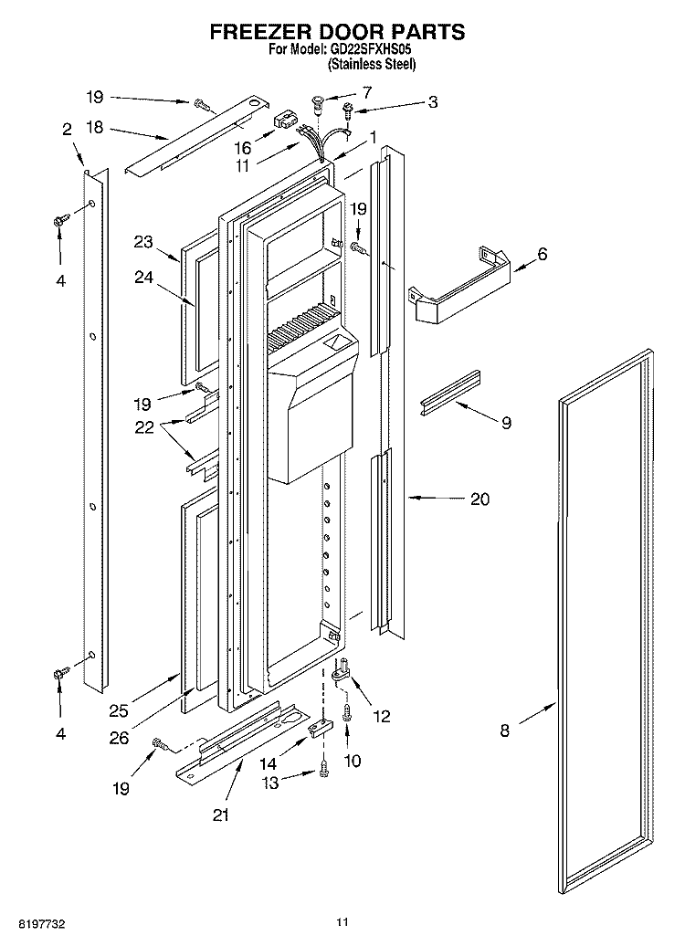 FREEZER DOOR Diagram and Parts List for GD22SFXHS05  Whirlpool Refrigerator