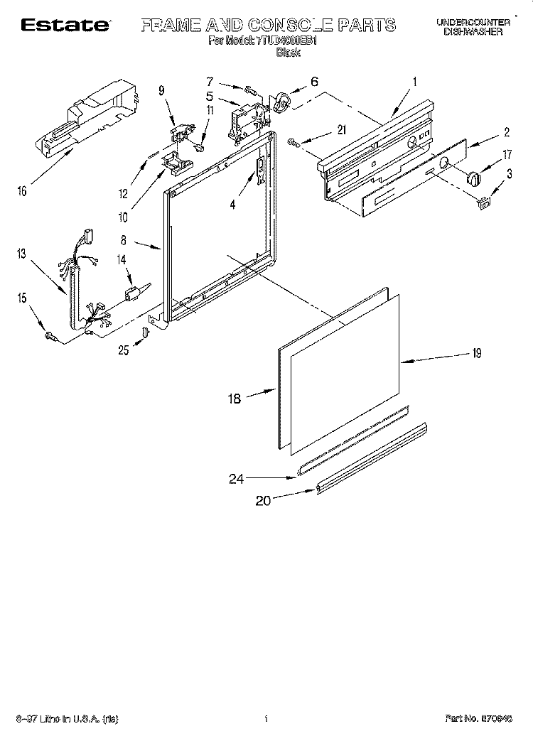 FRAME AND CONSOLE Diagram and Parts List for 7TUD4000EB1  Whirlpool Dishwasher