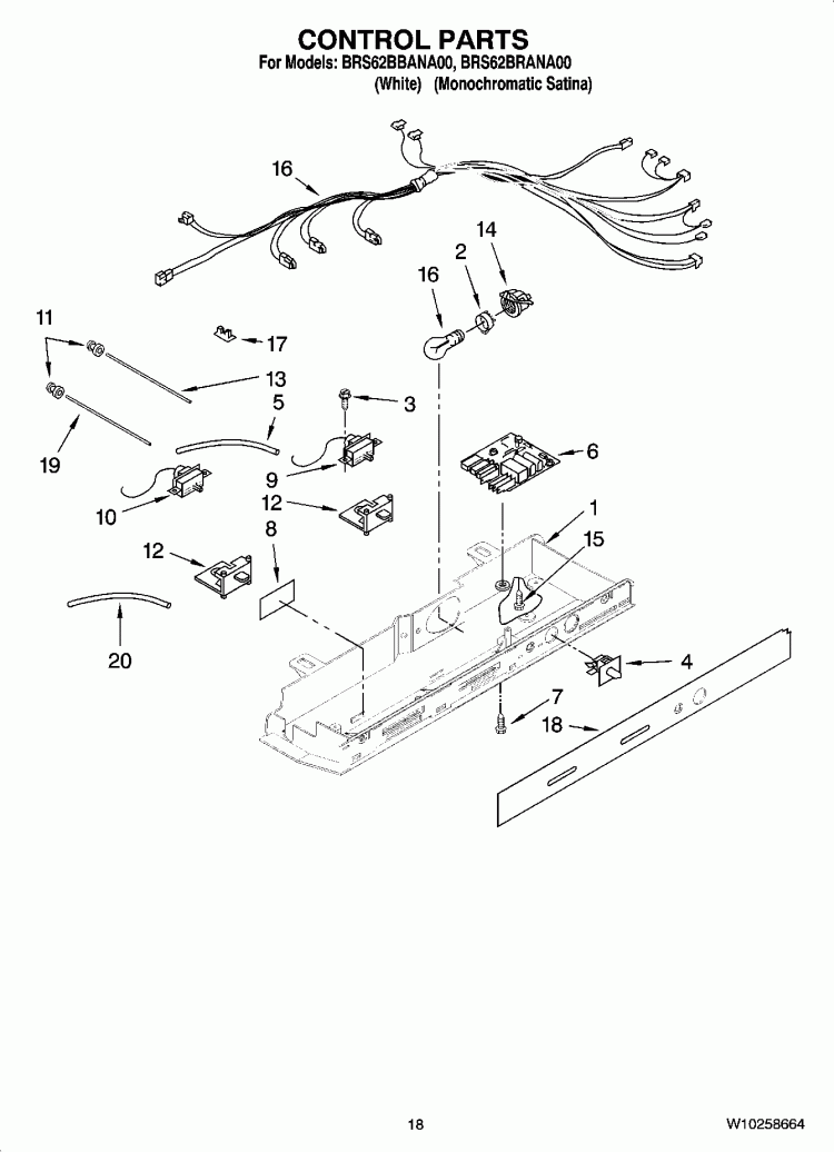 CONTROL PARTS Diagram and Parts List for BRS62BRANA00  Whirlpool Refrigerator