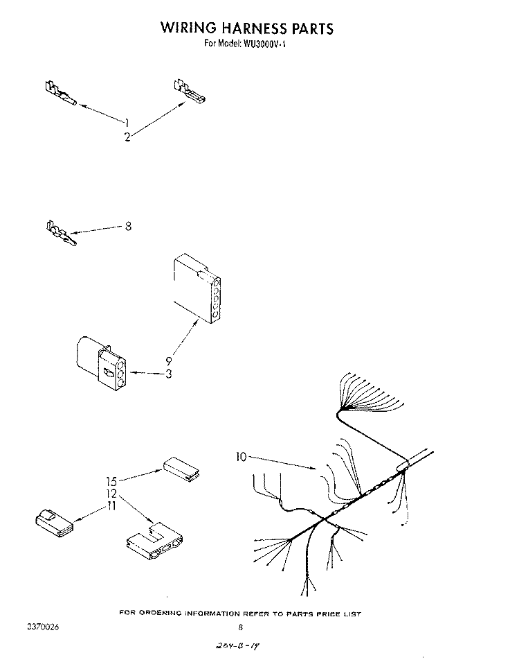 WIRING HARNESS Diagram and Parts List for WU3000V1  Roper Dishwasher