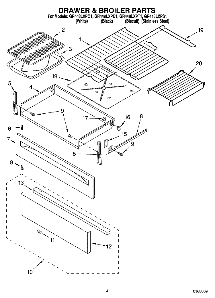 DRAWER & BROILER PARTS Diagram and Parts List for GR448LXPS1  Whirlpool Range