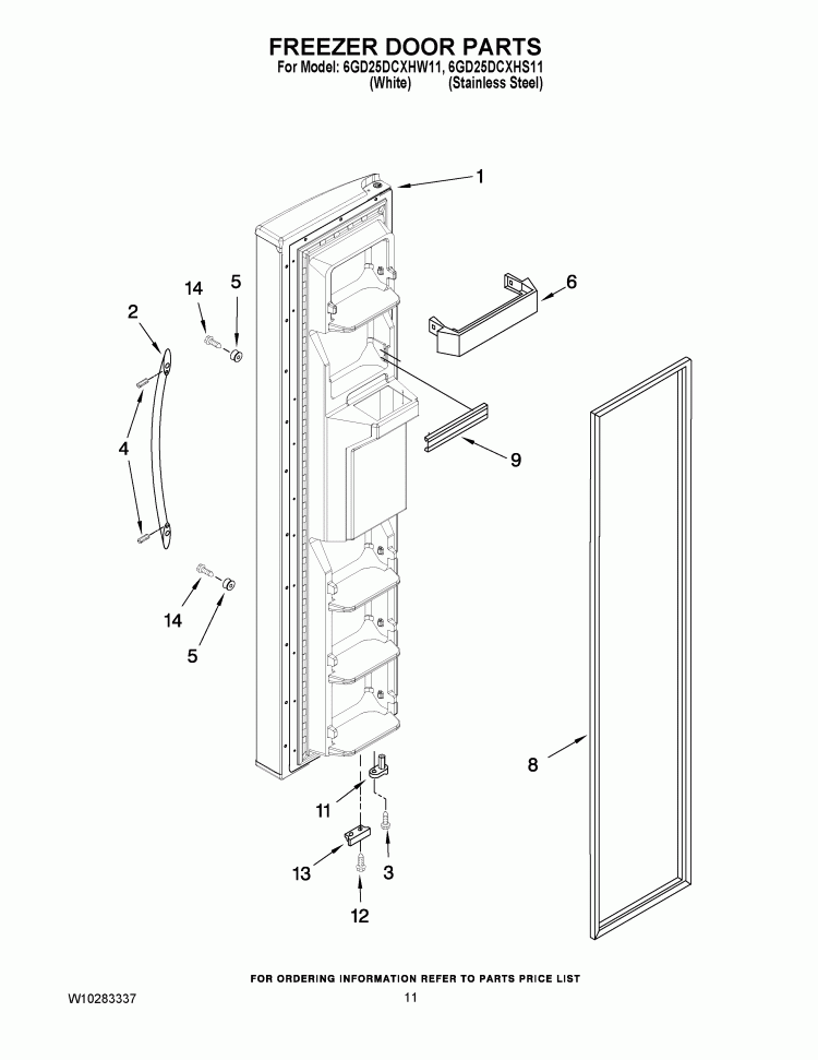 FREEZER DOOR PARTS Diagram and Parts List for 6GD25DCXHS11  Whirlpool Refrigerator