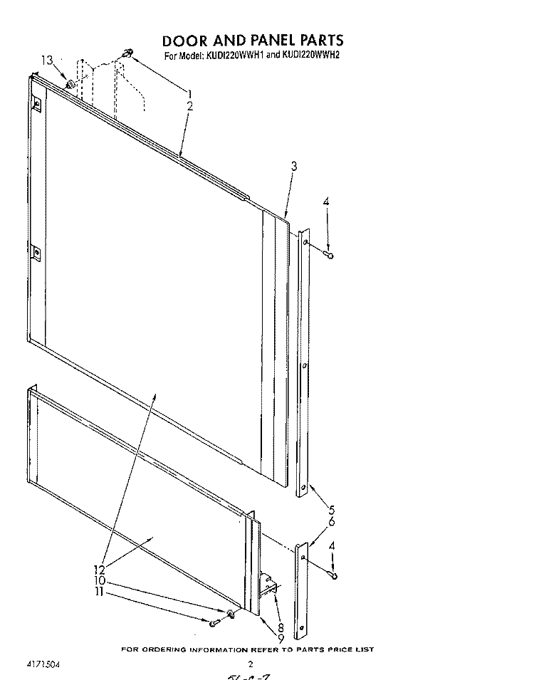 DOOR AND PANEL Diagram and Parts List for KUDI220WWH1  KitchenAid Dishwasher