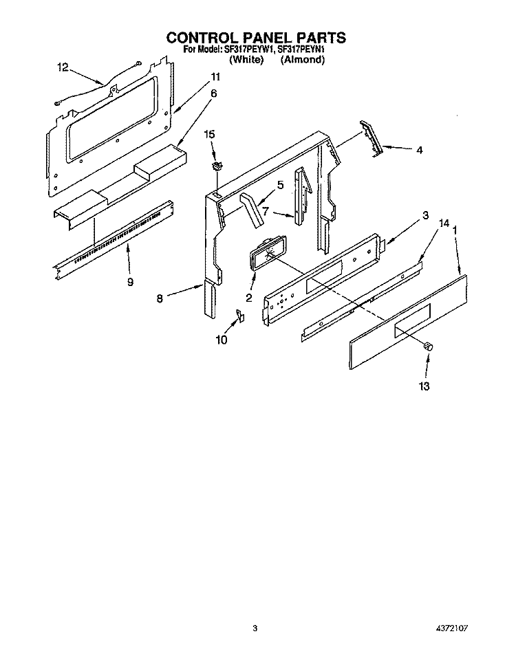 CONTROL PANEL Diagram and Parts List for SF317PEYN1  Whirlpool Range