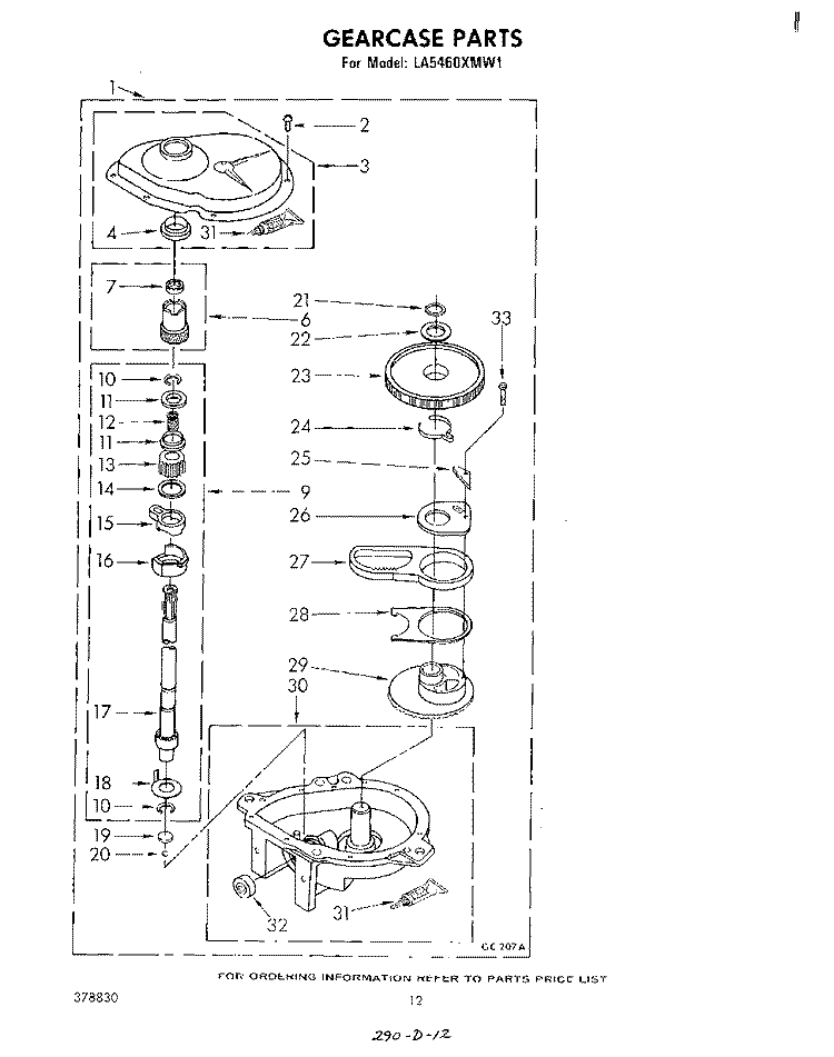 GEARCASE Diagram and Parts List for LA5460XMW1  Whirlpool Washer