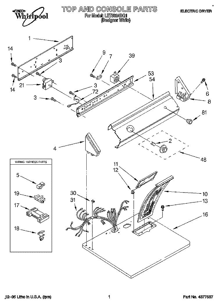 SECTION Diagram and Parts List for LET5624DQ1  Whirlpool Dryer