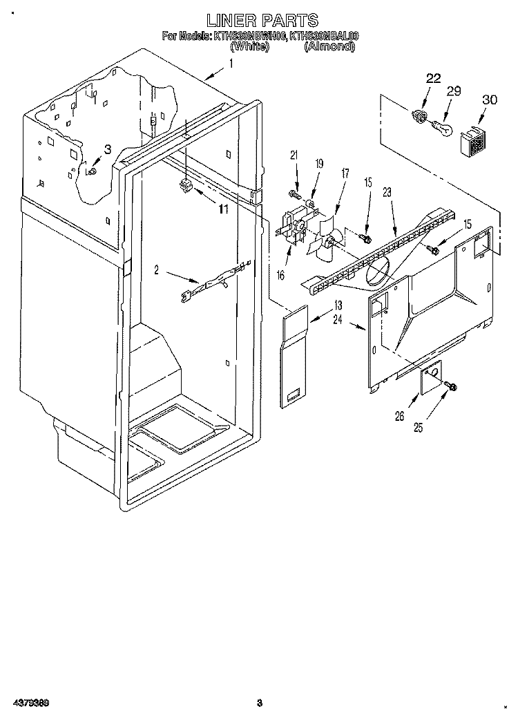 LINER Diagram and Parts List for KTHS20MBAL00  KitchenAid Refrigerator