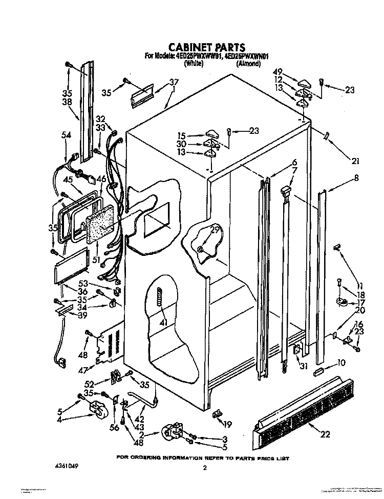 CABINET Diagram and Parts List for 4ED25PWXWN01  Whirlpool Refrigerator