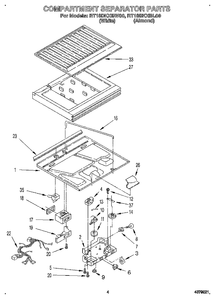 COMPARTMENT SEPARATOR Diagram and Parts List for RT18DKXBW00  Roper Refrigerator