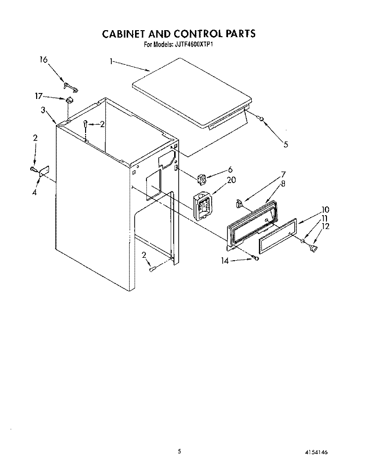 CABINET AND CONTROL Diagram and Parts List for JJTU4600XTP1  Whirlpool Trash Compactor
