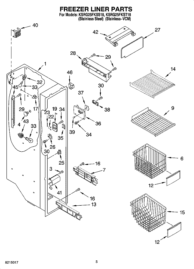 FREEZER LINER PARTS Diagram and Parts List for KSRG25FKST18  KitchenAid Refrigerator