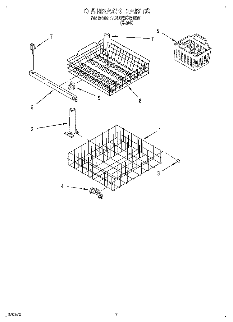 DISHRACK Diagram and Parts List for 7DU840CWDB0  Whirlpool Dishwasher
