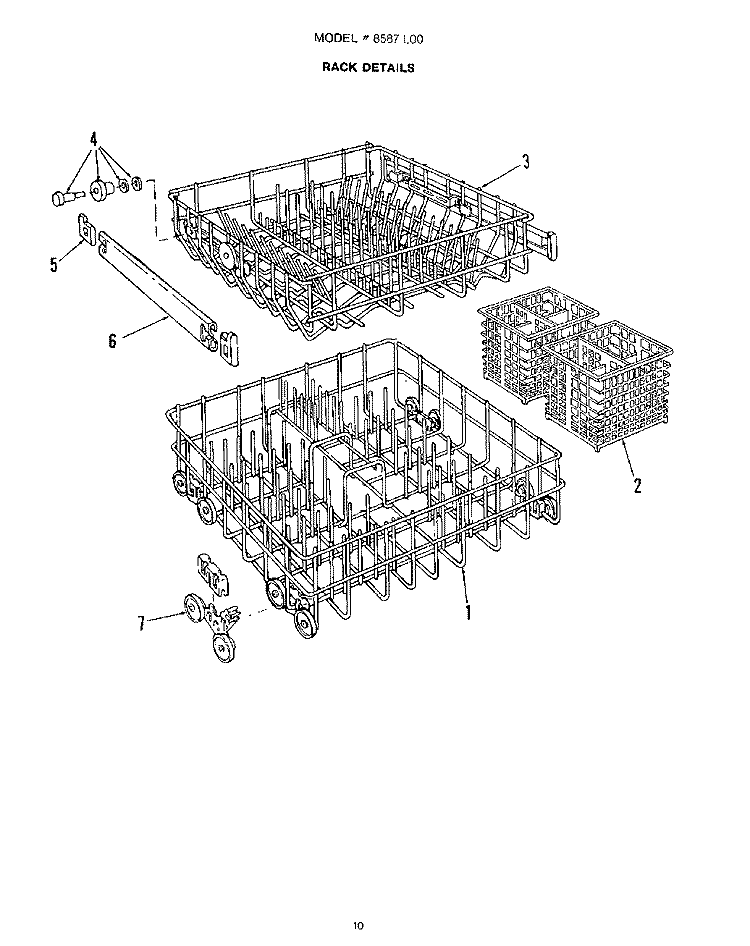 RACK Diagram and Parts List for 8587L00  Roper Dishwasher