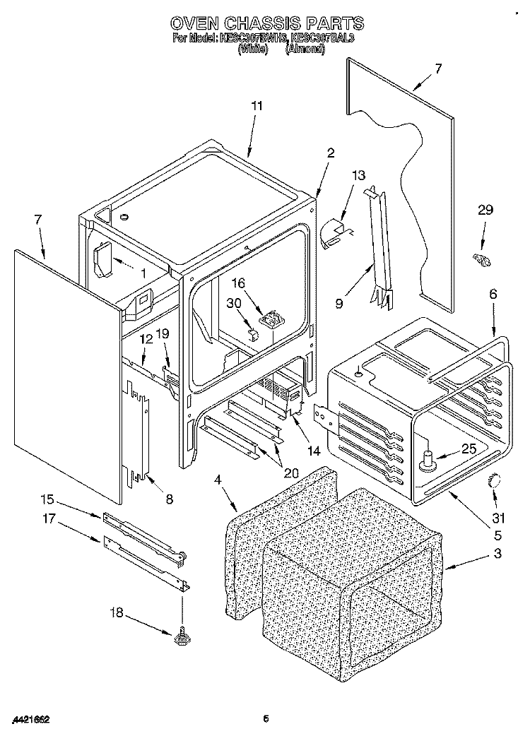 OVEN CHASSIS Diagram and Parts List for KESC307BWH3  KitchenAid Range