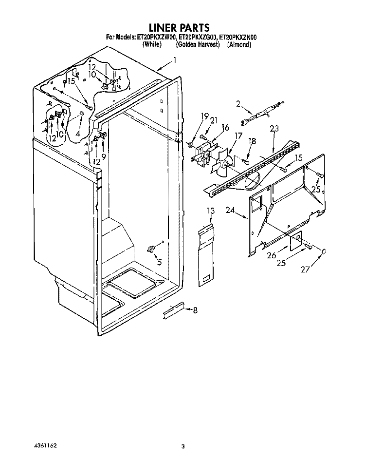 LINER Diagram and Parts List for ET20PKXZN00  Whirlpool Refrigerator