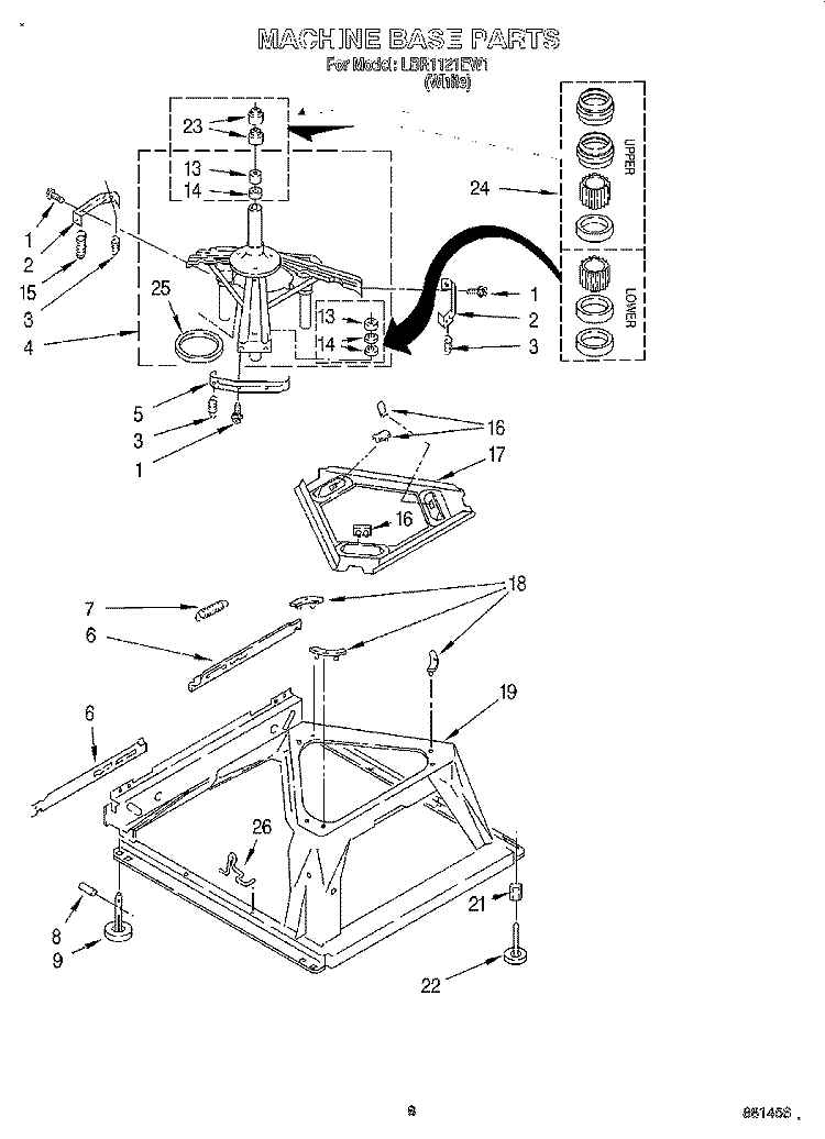 MACHINE BASE Diagram and Parts List for LBR1121EW1  Whirlpool Washer