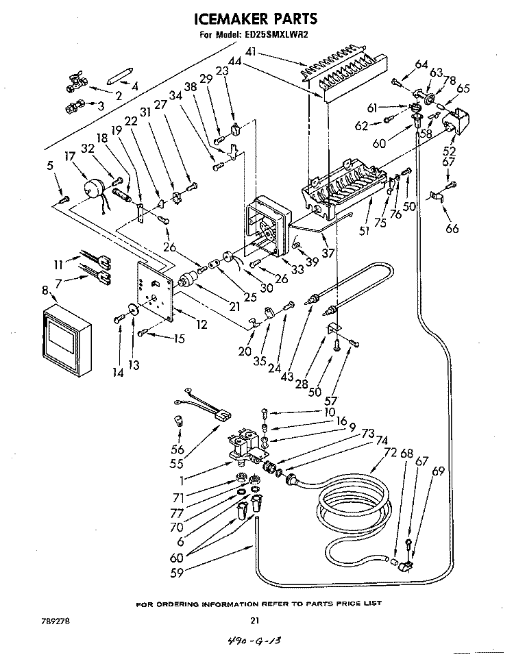 ICEMAKER Diagram and Parts List for ED25SMXLWR2  Whirlpool Refrigerator