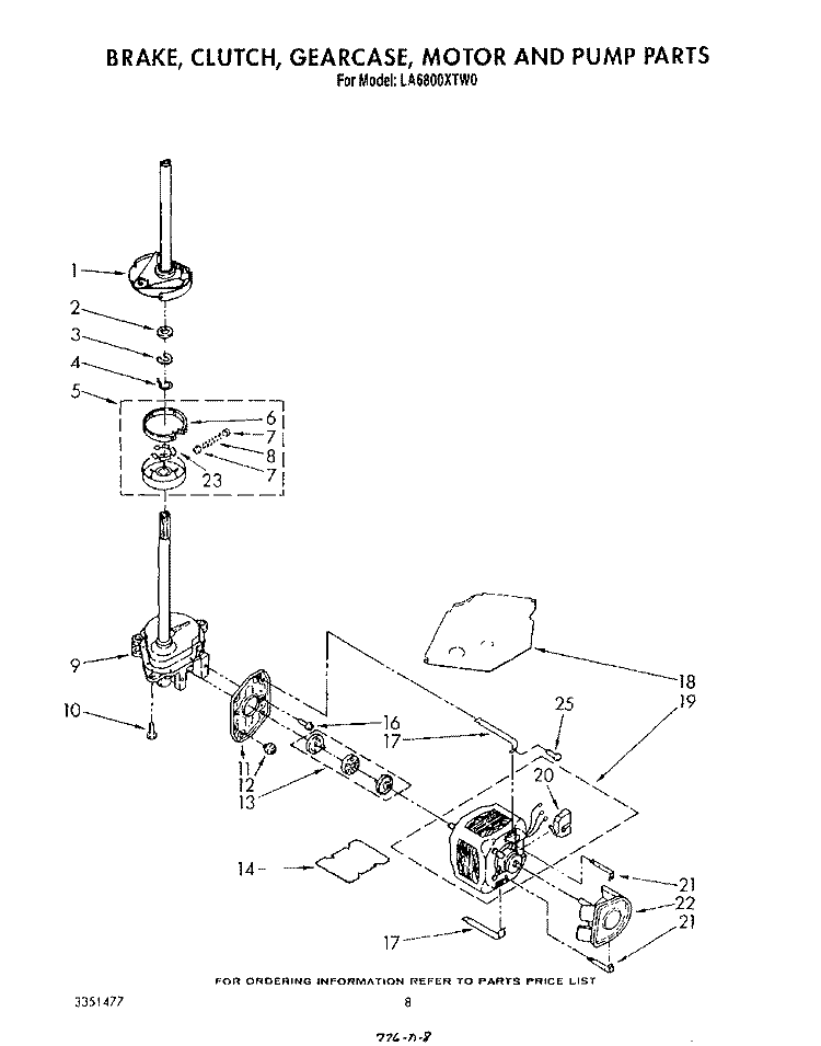 BRAKE, CLUTCH, GEARCASE, MOTOR AND PUMP Diagram and Parts List for LA6800XTF0  Whirlpool Washer