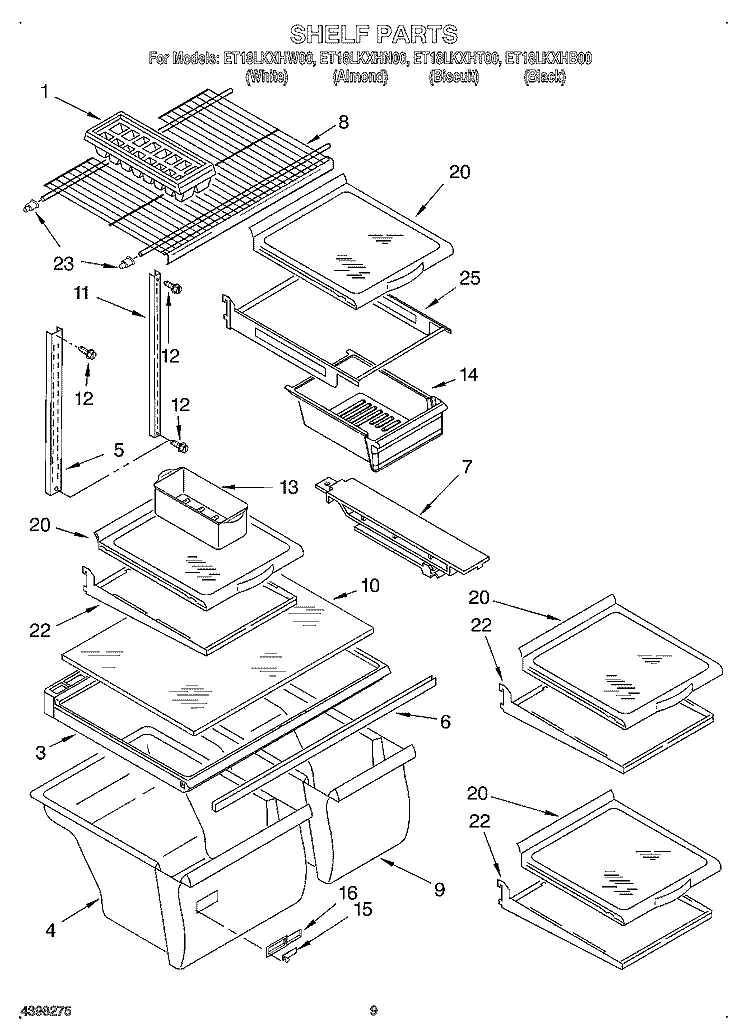 SHELF, OPTIONAL Diagram and Parts List for ET18LKXHT00  Whirlpool Refrigerator