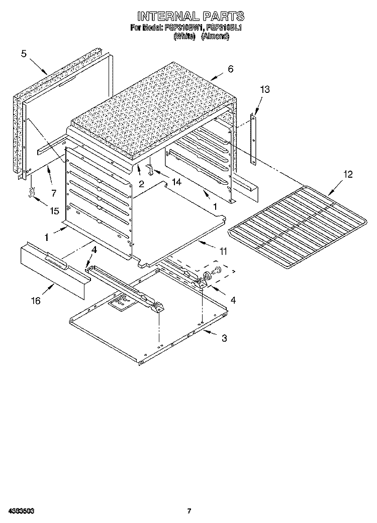 INTERNAL Diagram and Parts List for FGP310BL1  Roper Range