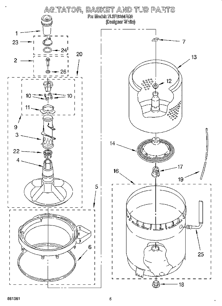 AGITATOR, BASKET AND TUB Diagram and Parts List for 7LSR8244EQ0  Whirlpool Washer