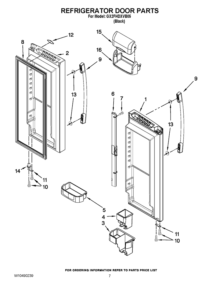 REFRIGERATOR DOOR PARTS Diagram and Parts List for GX2FHDXVB05  Whirlpool Refrigerator